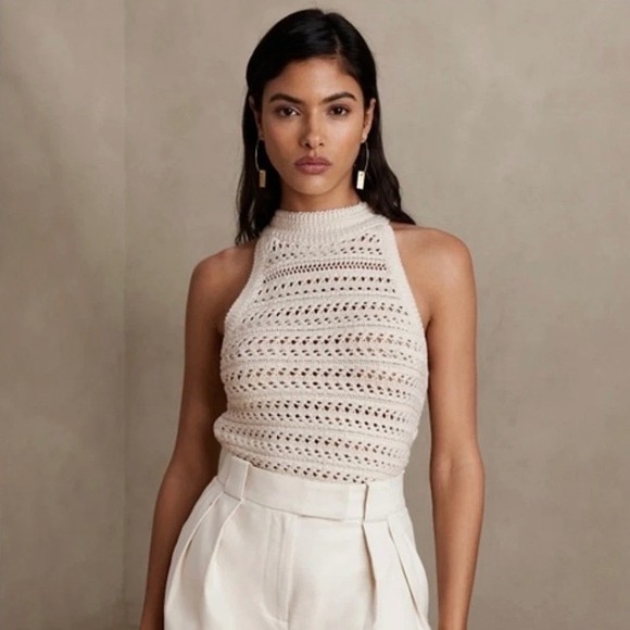 Banana Republic Tops - NEW Banana Republic Tamra Crochet Halter Knit Top Cream Neutral Chic Organic M